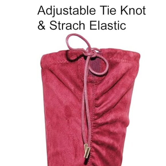 Statement Style Pointed Toe Thigh-High Silhouette Wine Red Stiletto Suede Boots - Picture 7 of 7